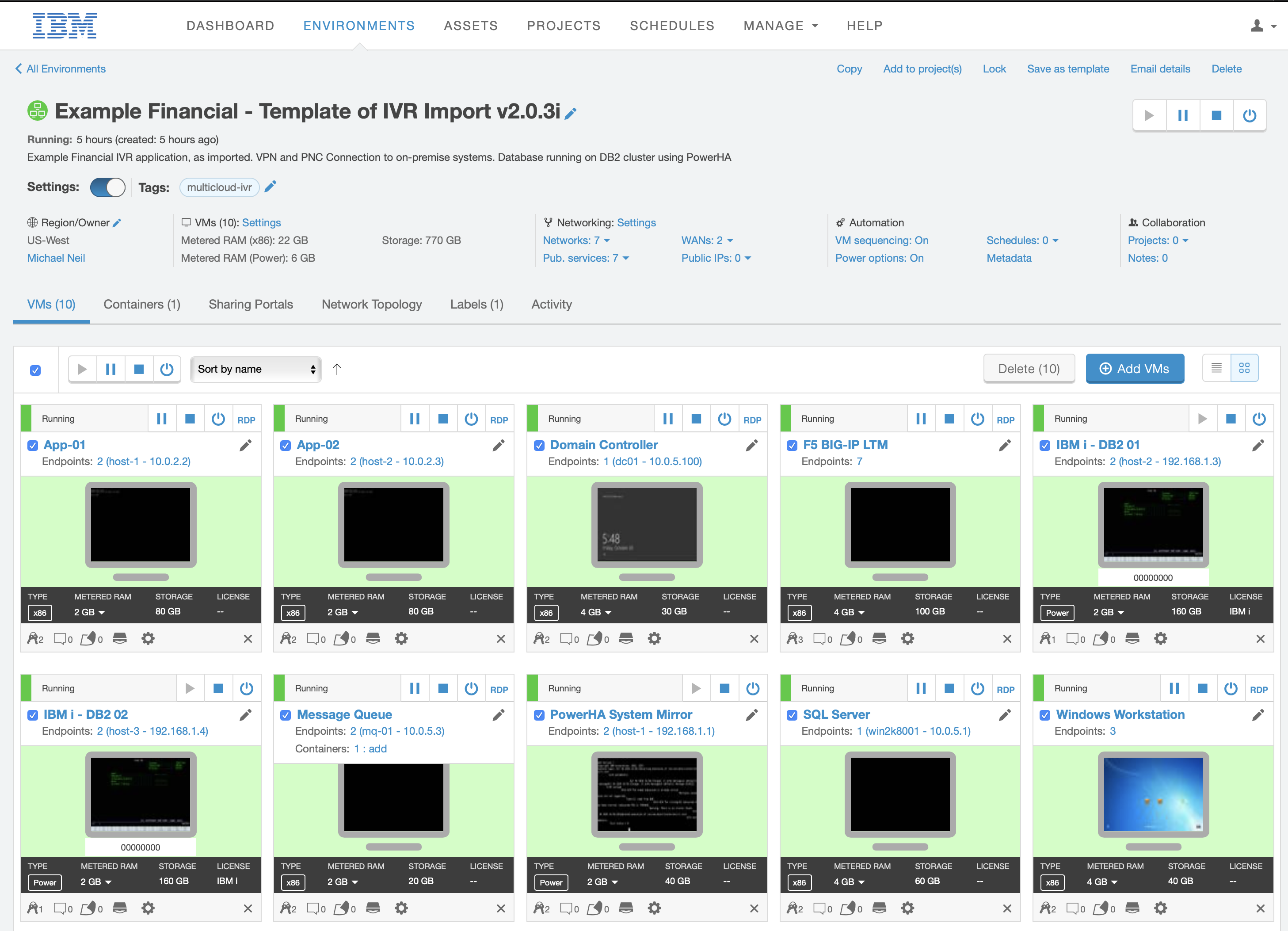 IBM Control panel running apps